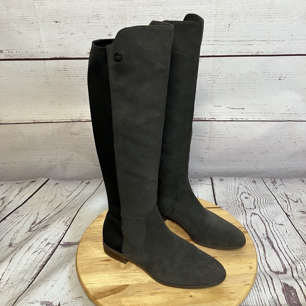 Louise Et Cie Riding Boots Womens Size 8.5M Black Gray Suede Tall Knee Inner Zip